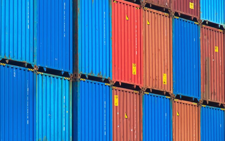 Stacked shipping containers